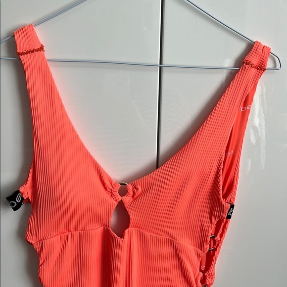 BEBE NWOT Fluorescent Orange Cut-Out One Piece Swimsuit, Size L - Picture 2 of 14